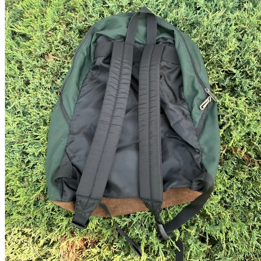 Vintage Nike Suede Leather Bottom Swoosh Green Backpack‎